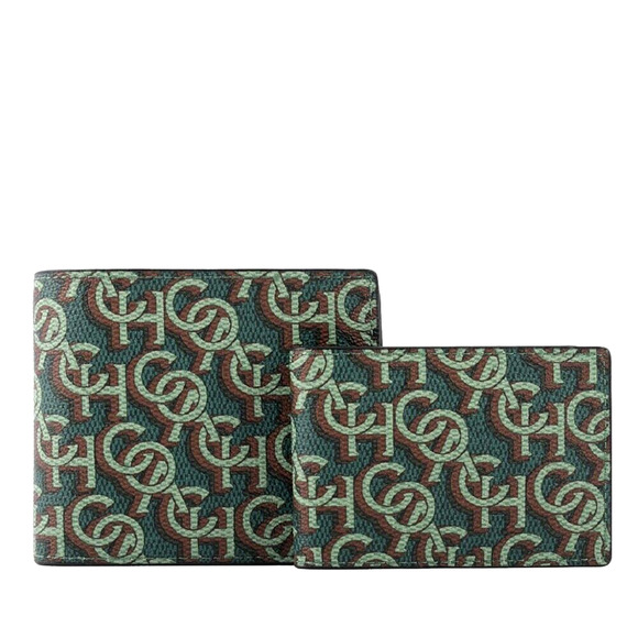 NWT $180 COACH 3 in 1 Monogram Wallet Signature Canvas CF134 Wallets Green - Picture 1 of 9